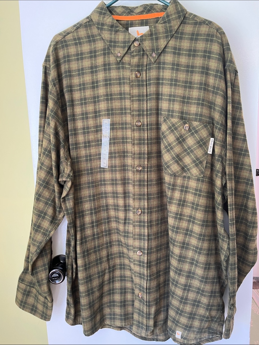 Field & Stream Olive and Tan Plaid Button-Down Shirt